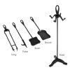 5 Pieces Black Powder Coated Wrought Iron Fireplace Tools Set