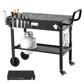 Outdoor Grill Cart, 31.0 x 17.0 inch Tabletop Size Grilling Table, Foldable Outdoor Cooking Table with Tissue Holder, Wheels, Magnetic Tool Rack, BBQ