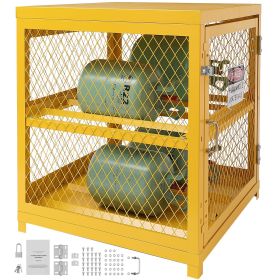 Horizontal Cylinder Storage Cabinet, 4 x 33 lbs Cylinder Capacity, 31.02x30.04x35 inch Propane Storage Cage, Gas Cylinder Cabinet, Yellow Powder Coat