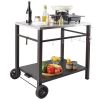 Outdoor Grill Dining Cart with Double-Shelf, BBQ Movable Food Prep Table, Multifunctional Stainless Steel Table Top, Portable Modular Carts for Pizza