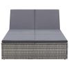 Double Sun Lounger with Cushion Poly Rattan Gray