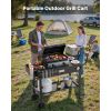 Outdoor Grill Cart, 31.0 x 17.0 inch Tabletop Size Grilling Table, Foldable Outdoor Cooking Table with Tissue Holder, Wheels, Magnetic Tool Rack, BBQ