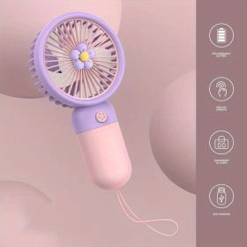 1 Pcs Handheld Fan Mini Personal USB Fan With Bracket, Rechargeable, Cute Flower Fruit Shape Portable Hand Held Fan (Color: Pink Flower)